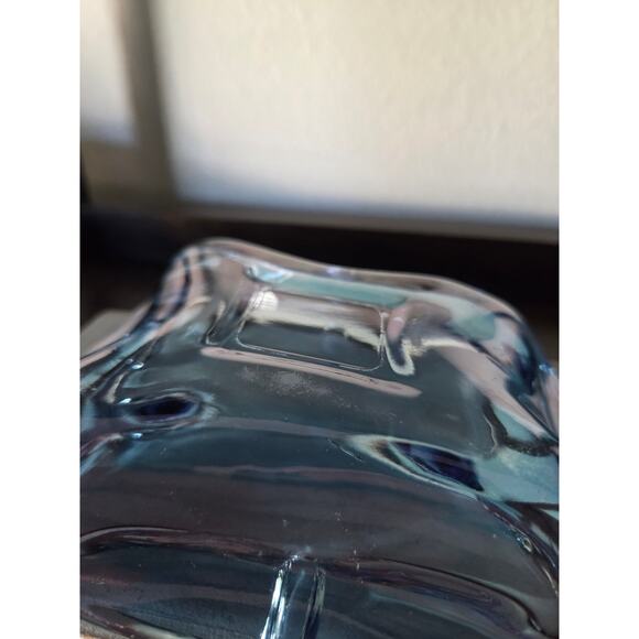 Anchor Hocking Atomic Amoeba Glass Ashtray Blue Iridescent Mid Century 5.5" - Picture 8 of 8